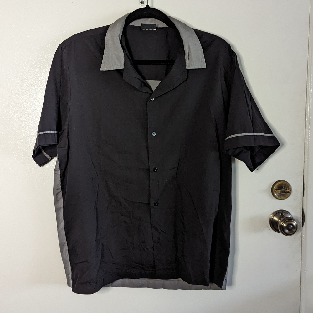 Lucky 13 Black and Grey Bowling Style Shirt Retro Rockabilly Medium M